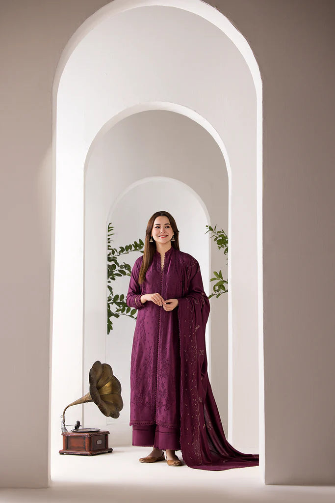 SOBIA NAZIR - 3PC DHANAK EMBROIDERED SHIRT WITH DHANAK EMBROIDERED SHAWL AND TROUSE-BIC-3423