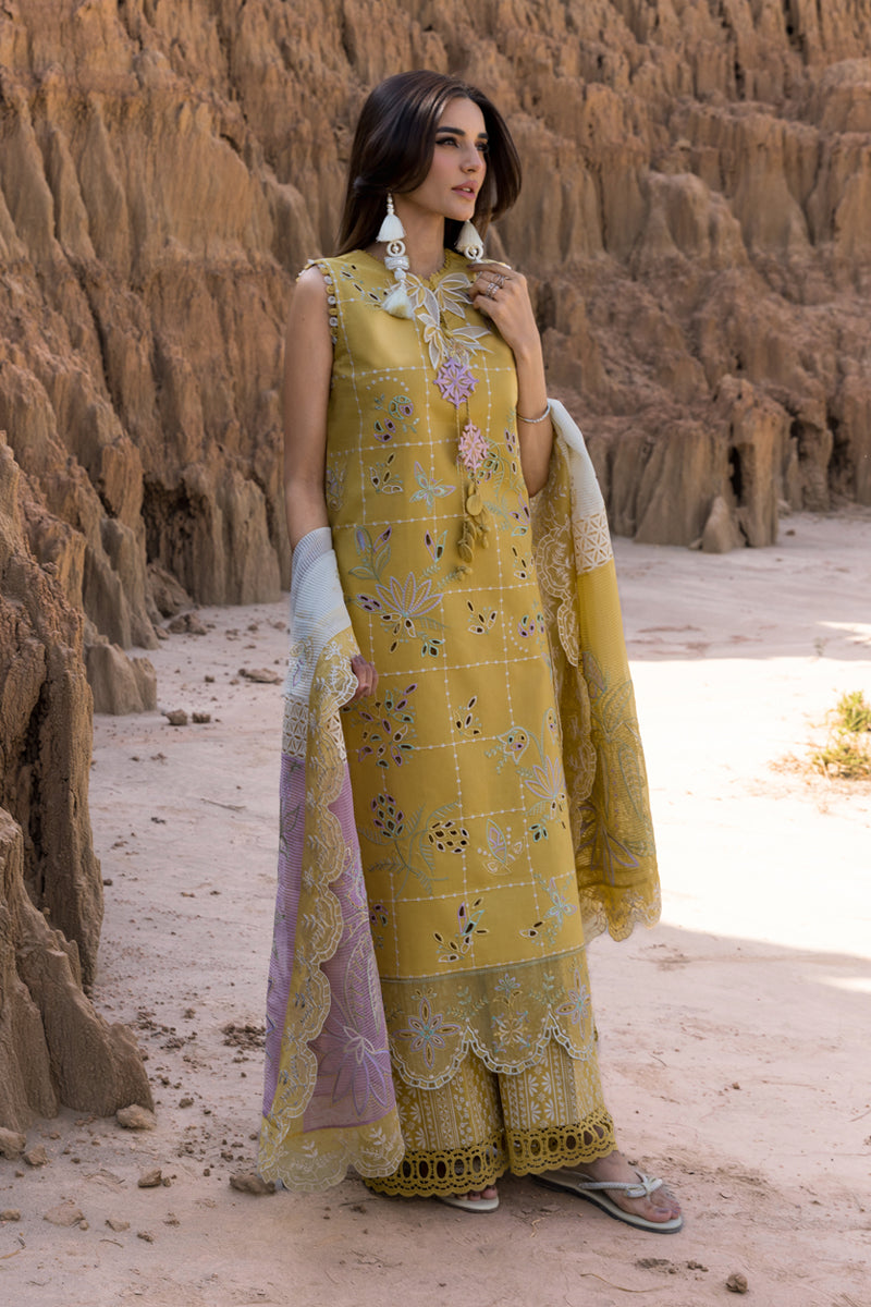 RANG RASIYA-3PC DHANAK EMBROIDERED SHIRT WITH KHAADI NET EMB READY TO WEAR DUPATTA & DHANAK TOUSER-BIC-4141