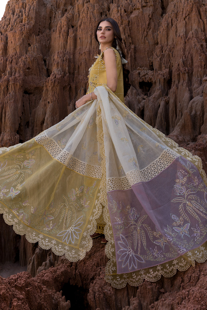 RANG RASIYA-3PC DHANAK EMBROIDERED SHIRT WITH KHAADI NET EMB READY TO WEAR DUPATTA & DHANAK TOUSER-BIC-4141