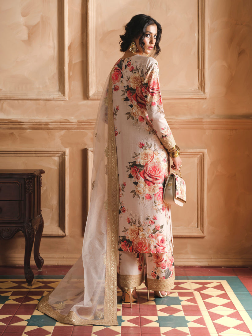 ZAINAB CHOTANI-3PC SHAMOZE SILK PRINTED EMBROIDERED SHIRT WITH SOFT SILK PRINTED EMB DUPATTA & EMB TROUSER BIC-1721