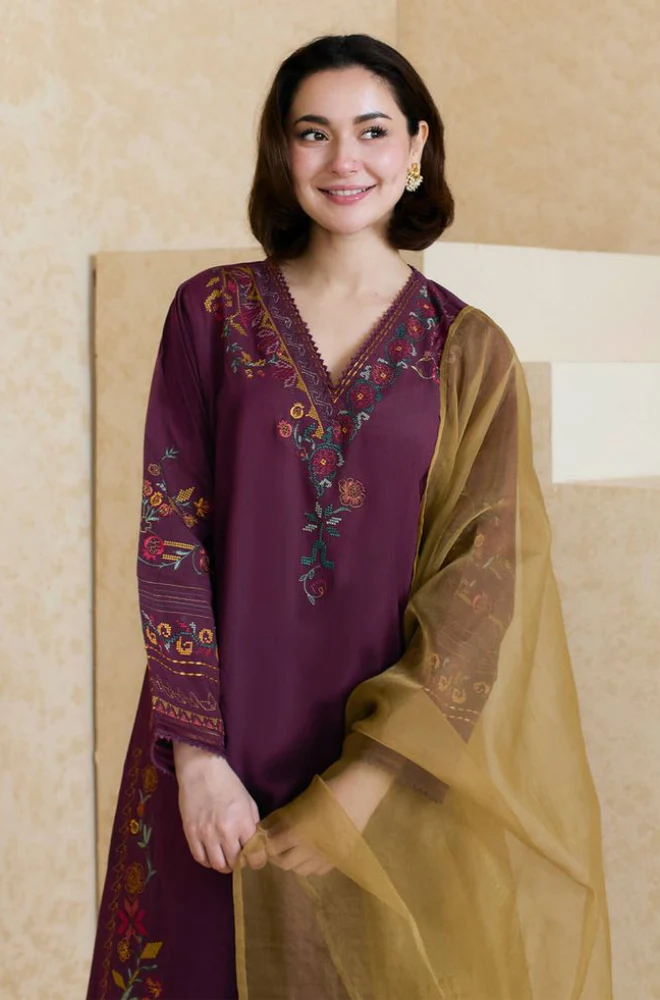 ZARA SHAHJAHAN - 3PC LAWN EMBROIDERED SHIRT WITH ORGANZA EMBROIDERED DUPATTA AND TROUSER -BIC-3826