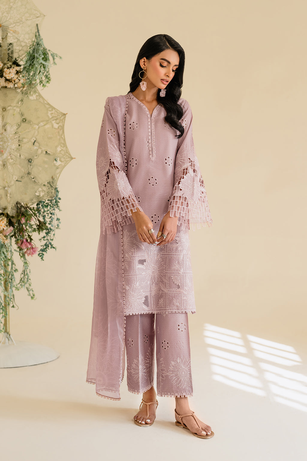 IZNIK-3PC LAWN EMBROIDERED SHIRT WITH KHAADI NET DUPATTA & TROUSER-BIC-3779