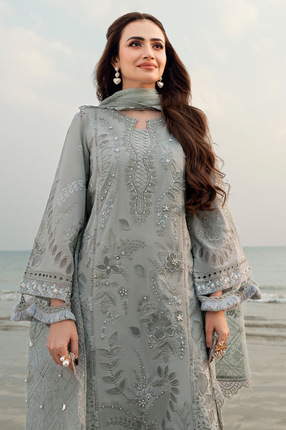 NUREH-3PC LAWN LASER EMBROIDERED SHIRT WITH MONARK EMBROIDERED DUPATTA-3691