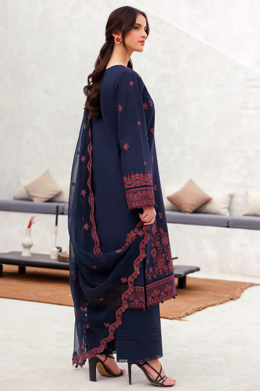 JAZMIN-3PC LAWN EMBROIDERED SHIRT WITH CHIFFON EMBROIDERED DUPATTA AND TROUSER-BIC-3703