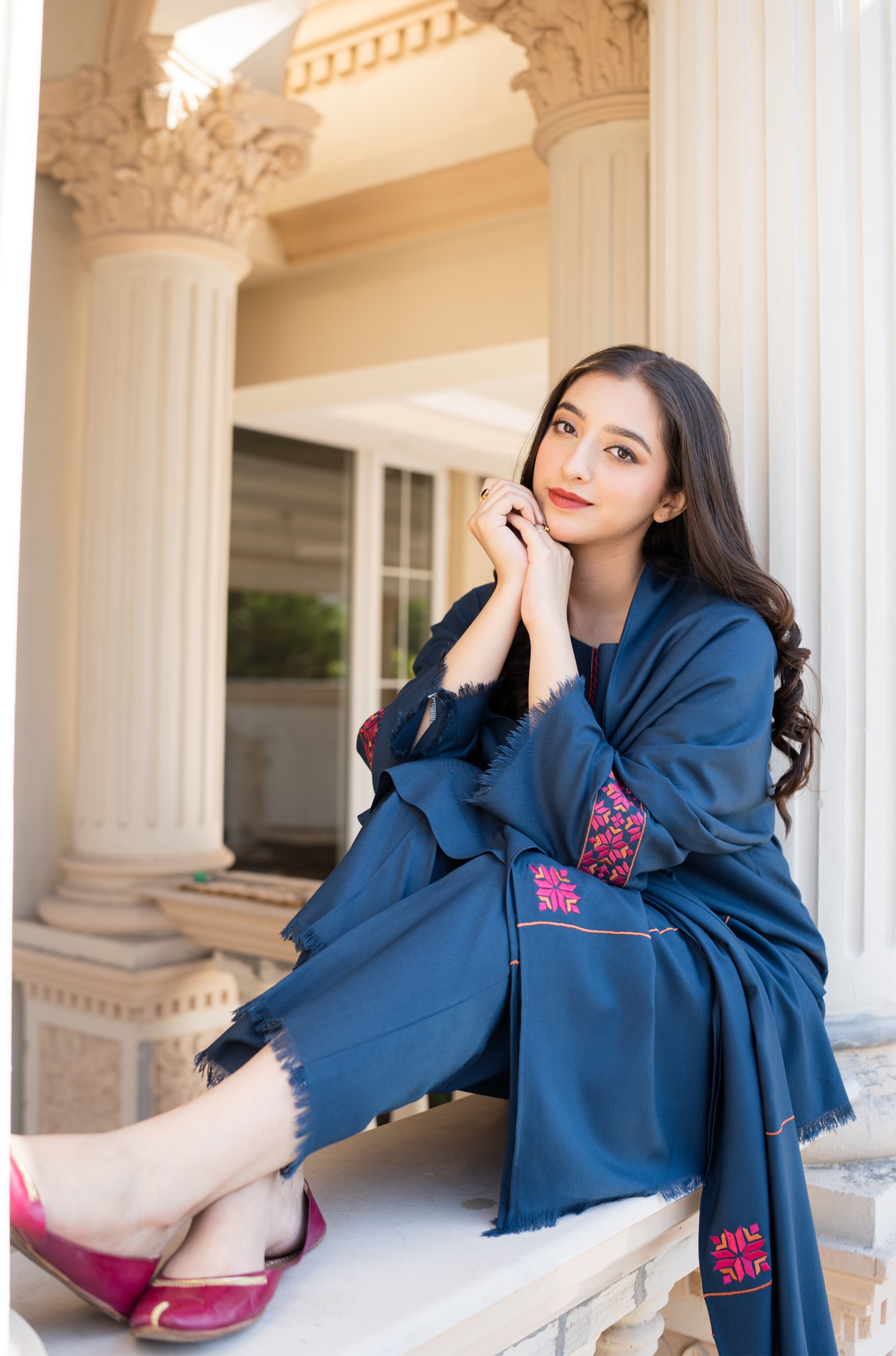 AISLING-3PC DHANAK EMBROIDERED SHIRT WITH DHANAK EMBROIDERED SHAWL & TROUSER -BIC-3132