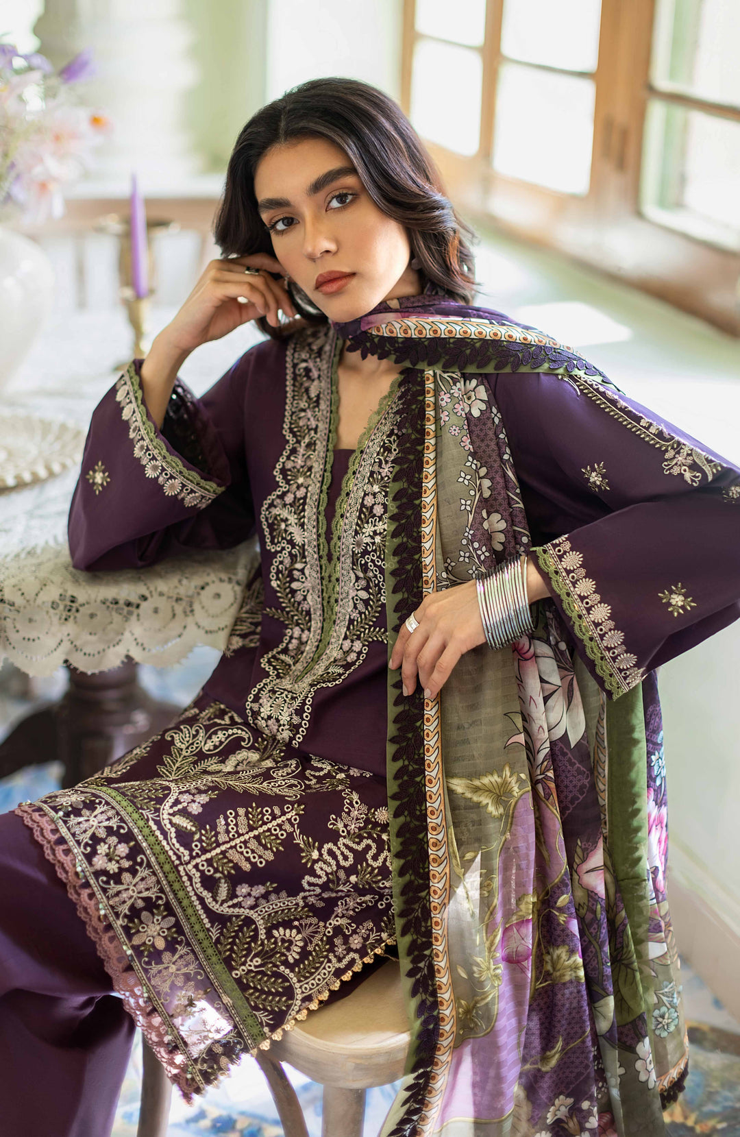 SERAN- 3PC LAWN EMBROIDERED SHIRT MONARK PRINTED DUPATTA AND TROUSER-BIC-2824