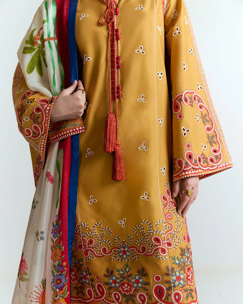 HUSSAIN REHAR - 3PC LAWN HEAVY EMBROIDERED SHIRT WITH MONARK PRINTED DUPATTA AND EMB TROUSER-BIC-3799