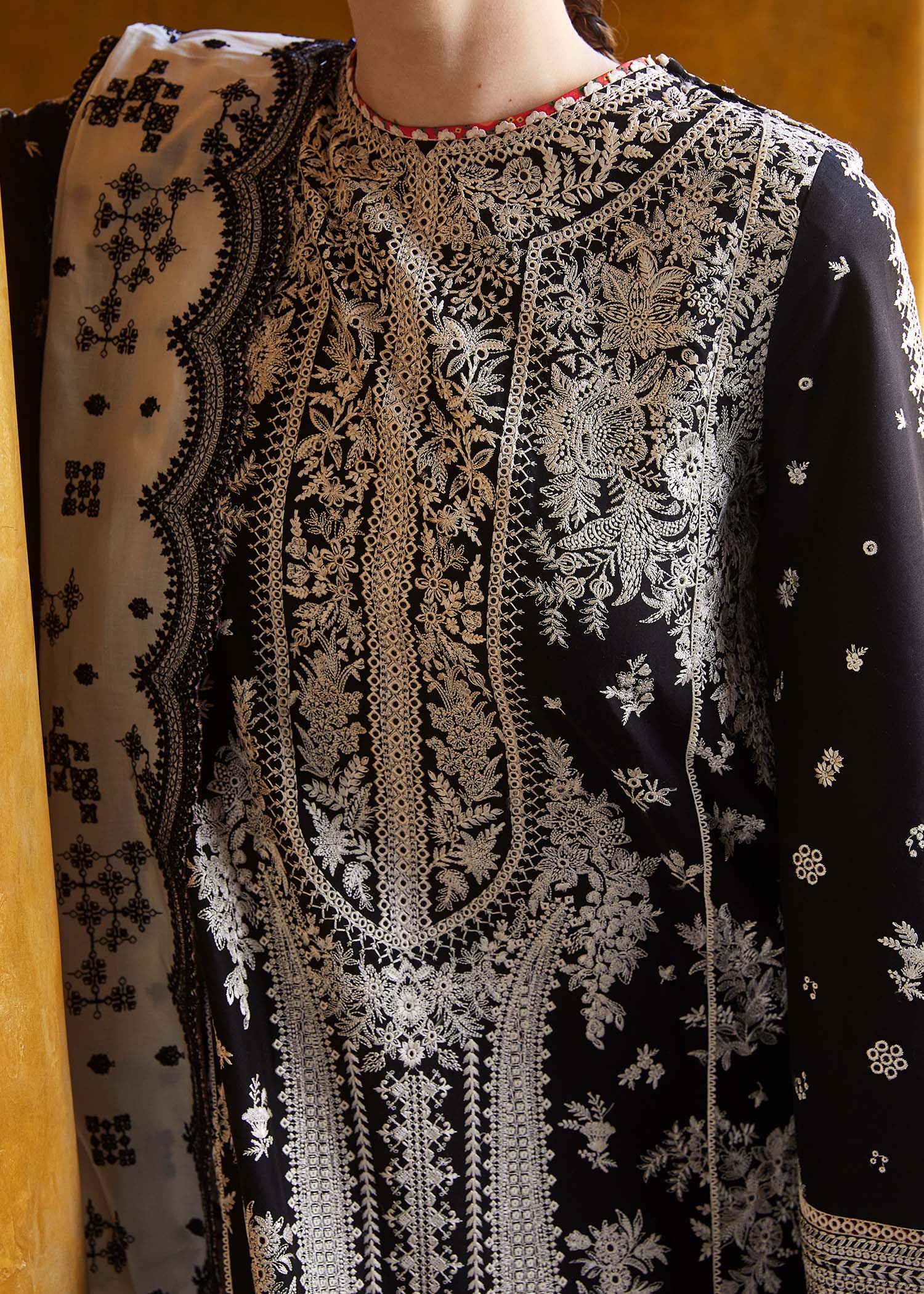 HUSSAIN REHAR-3PC DHANAK EMBROIDERED SHIRT WITH COTTON NET EMBROIDERED DUPATTA AND EMB TROUSER-BIC-4196