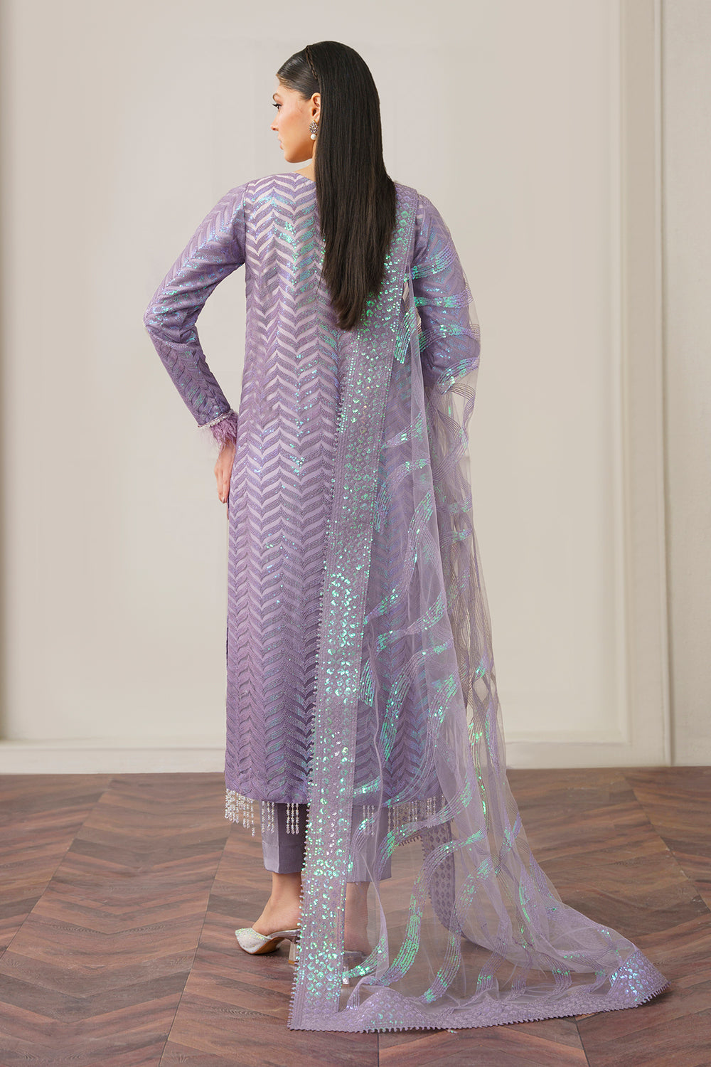 BAROUQE-ORGANZA 3PC SEQUENCE EMBROIDERED SHIRT WITH ORGANZA SEQUENCE EMBROIDERED DUPATTA WITH SILK TROUSER -BIC-4266