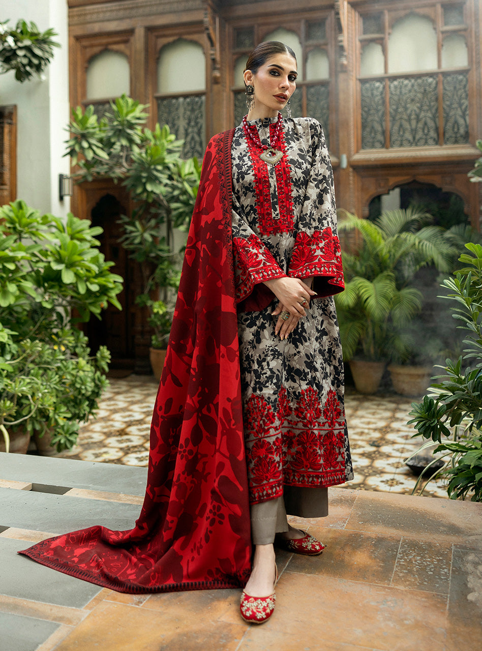 ZAINAB CHOTTANI-3PC LAWN EMBROIDERED PRINTED SHIRT WITH LAWN PRINT DUPATTA AND PRINT TROUSER-BIC-