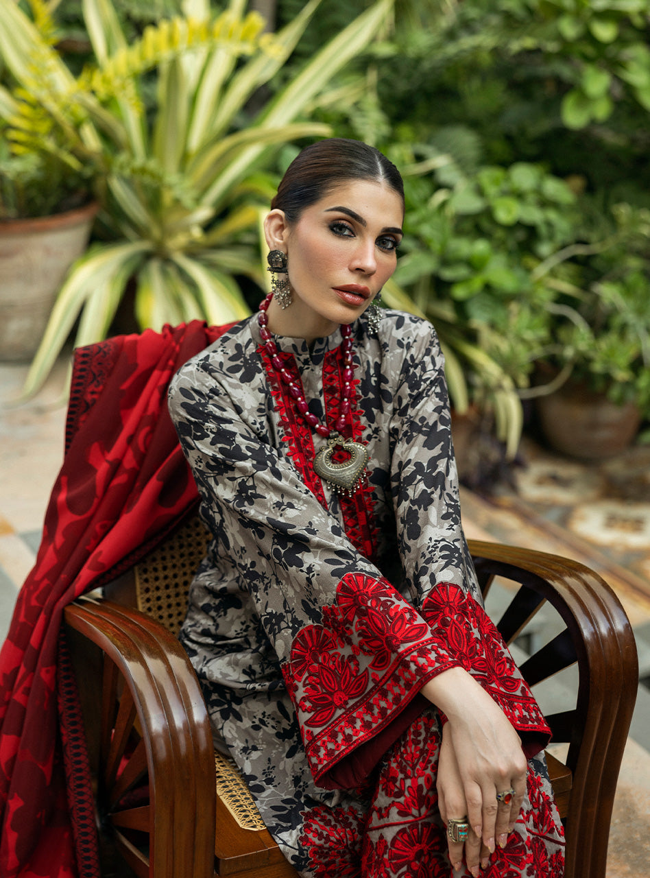 ZAINAB CHOTTANI-3PC LAWN EMBROIDERED PRINTED SHIRT WITH LAWN PRINT DUPATTA AND PRINT TROUSER-BIC-