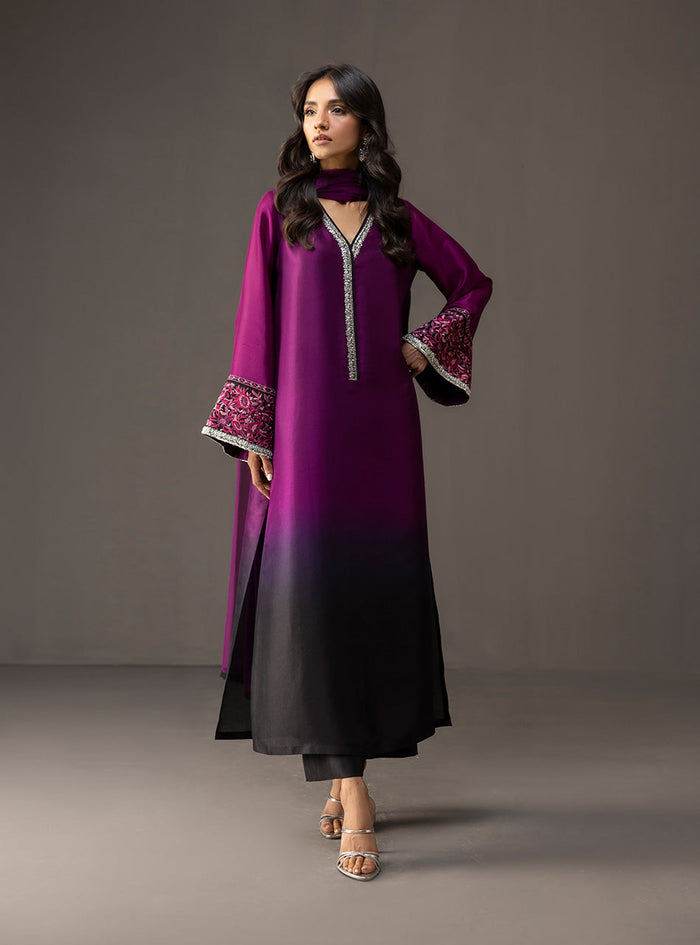 ZAINAB CHOTANI-3PC SHAMOZ SILK PRINT EMBROIDERED SHIRT WITH SOFT SILK PRINT DUPATTA & SILK TROUSER BIC-1710