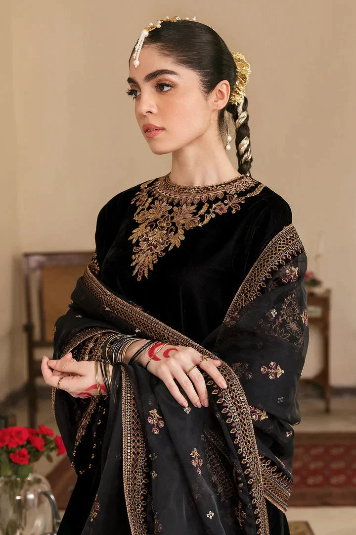 ASIM JOFA-3PC VELVET EMBROIDERED SHIRT WITH ORGANZA HEAVY EMBROIDERED DUPATTA AND TROUSER -BIC-12