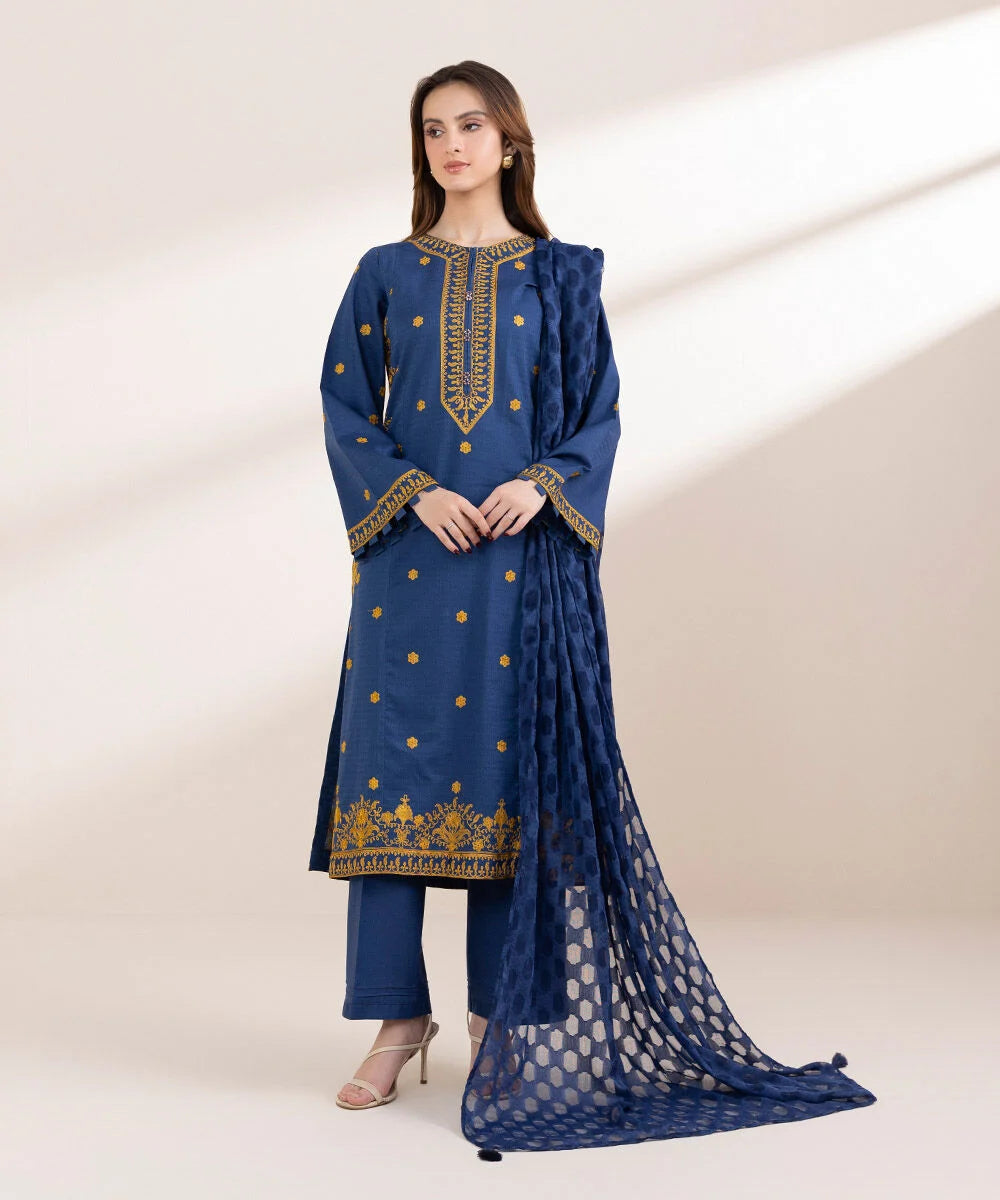 SAPPHIRE-3PC LAWN EMBROIDERED SHIRT WITH COTTON NET DUPATTA & TROUSER-BIC-3790