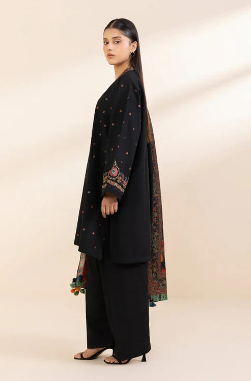 SAPPHIRE-3PC DHANAK EMBROIDERED SHIRT WITH COURTRAI PRINTED SHAWL & TROUSER-BIC-4242