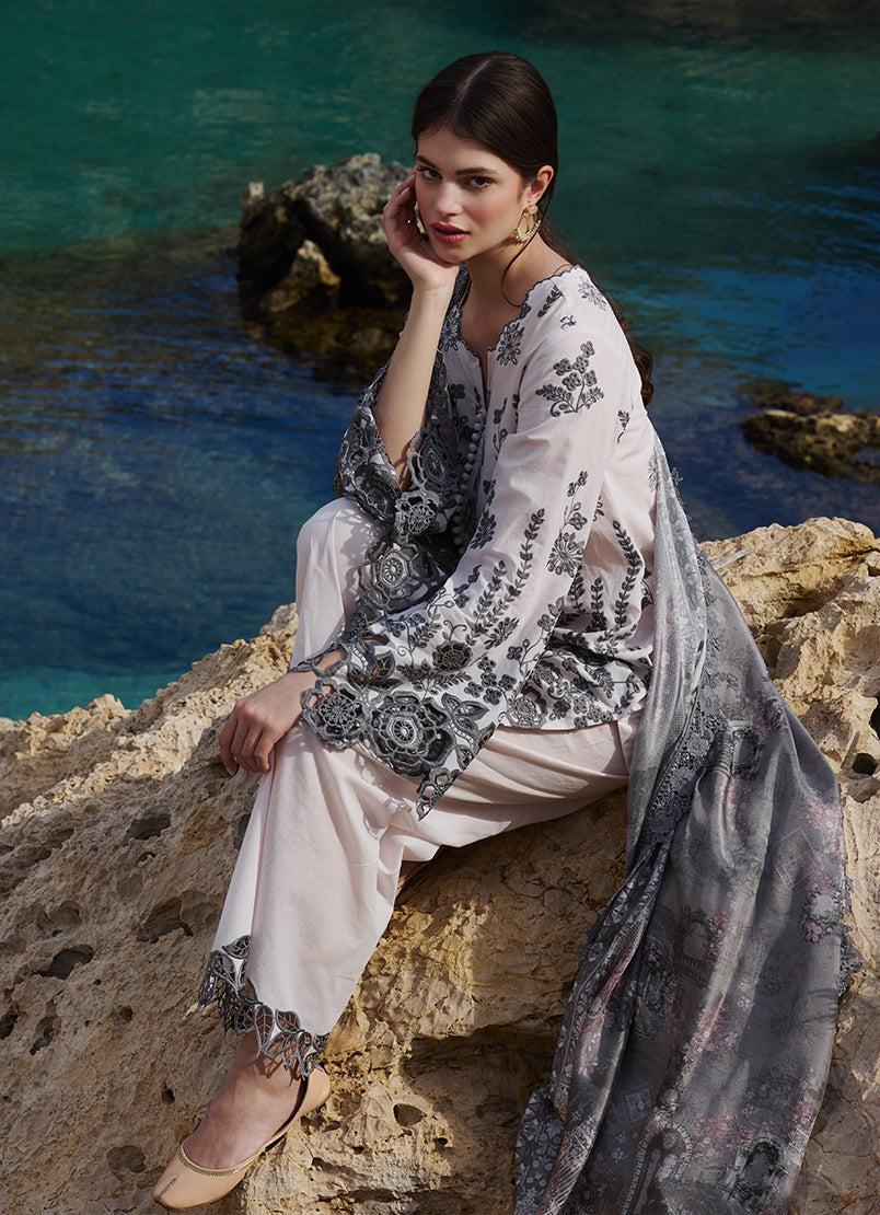 IMAGE-3PC LAWN EMBROIDERED SHIRT WITH CHIFFON PRINT DUPATTA AND EMB TROUSER-BIC-3710