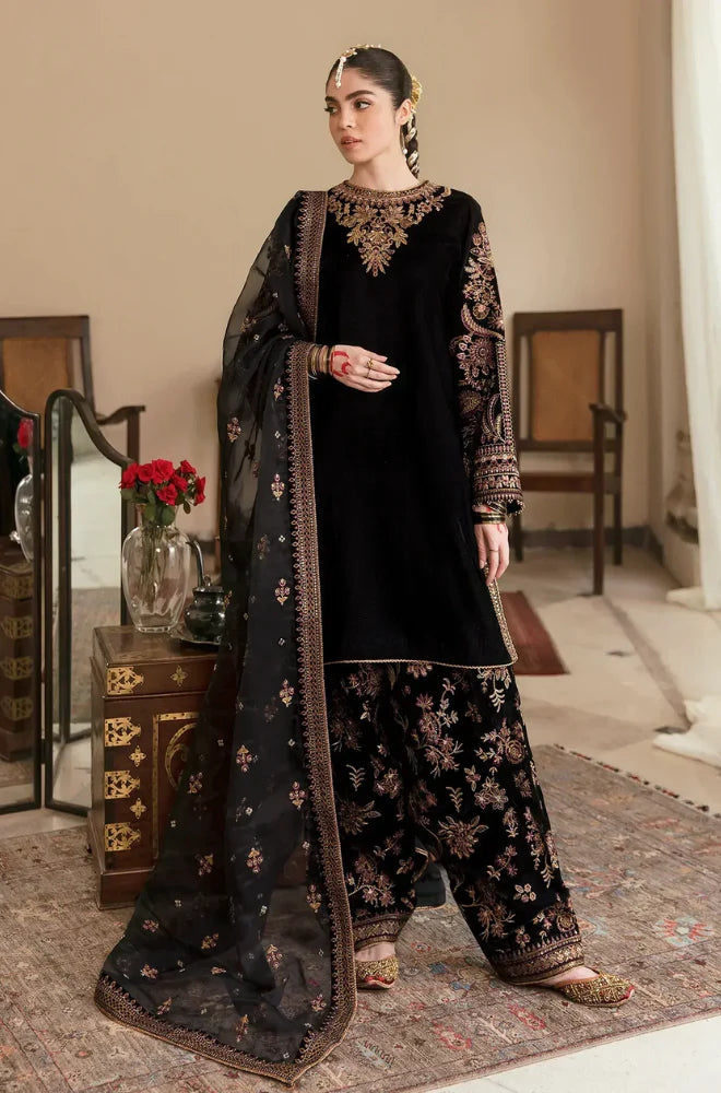ASIM JOFA-3PC VELVET EMBROIDERED SHIRT WITH ORGANZA HEAVY EMBROIDERED DUPATTA AND TROUSER -BIC-12