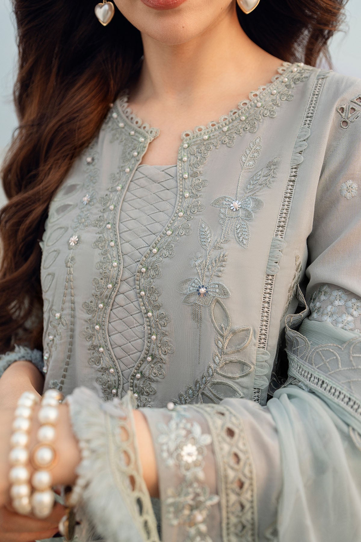 NUREH-3PC LAWN LASER EMBROIDERED SHIRT WITH MONARK EMBROIDERED DUPATTA-3691