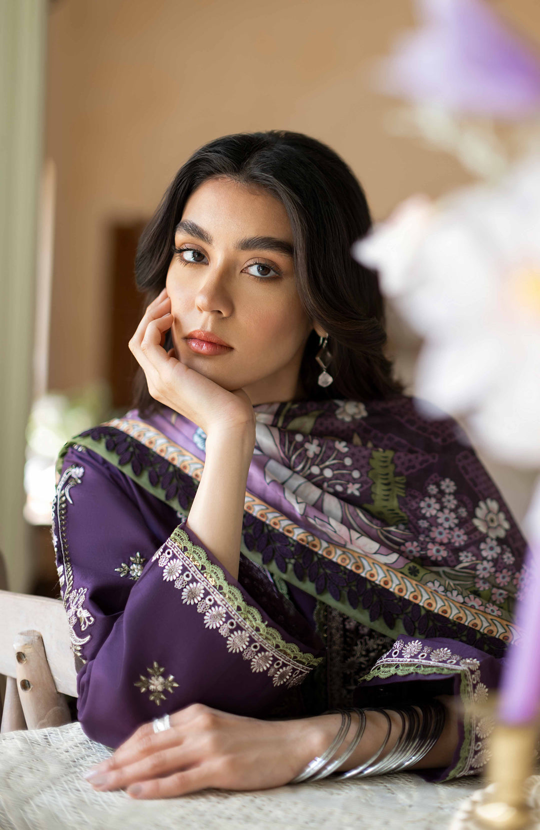 SERAN- 3PC LAWN EMBROIDERED SHIRT MONARK PRINTED DUPATTA AND TROUSER-BIC-2824