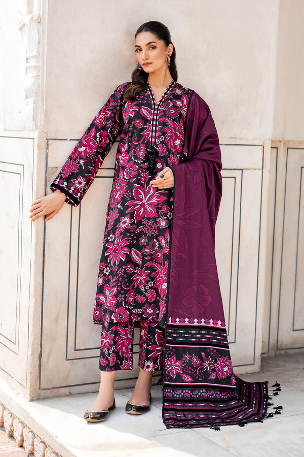 BAROUQUE-3PC KHADDAR PRINTED  SHIRT WITH KHADDAR PRINT DUPATTA AND PRINT TROUSER-BIC-2633