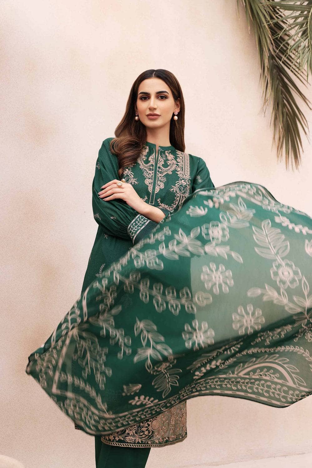 SAPPHIRE- 3PC DHANAK EMBROIDERED SHIRT WITH COUTURE WOOL PRINT SHAWL AND TROUSER-BIC-3117