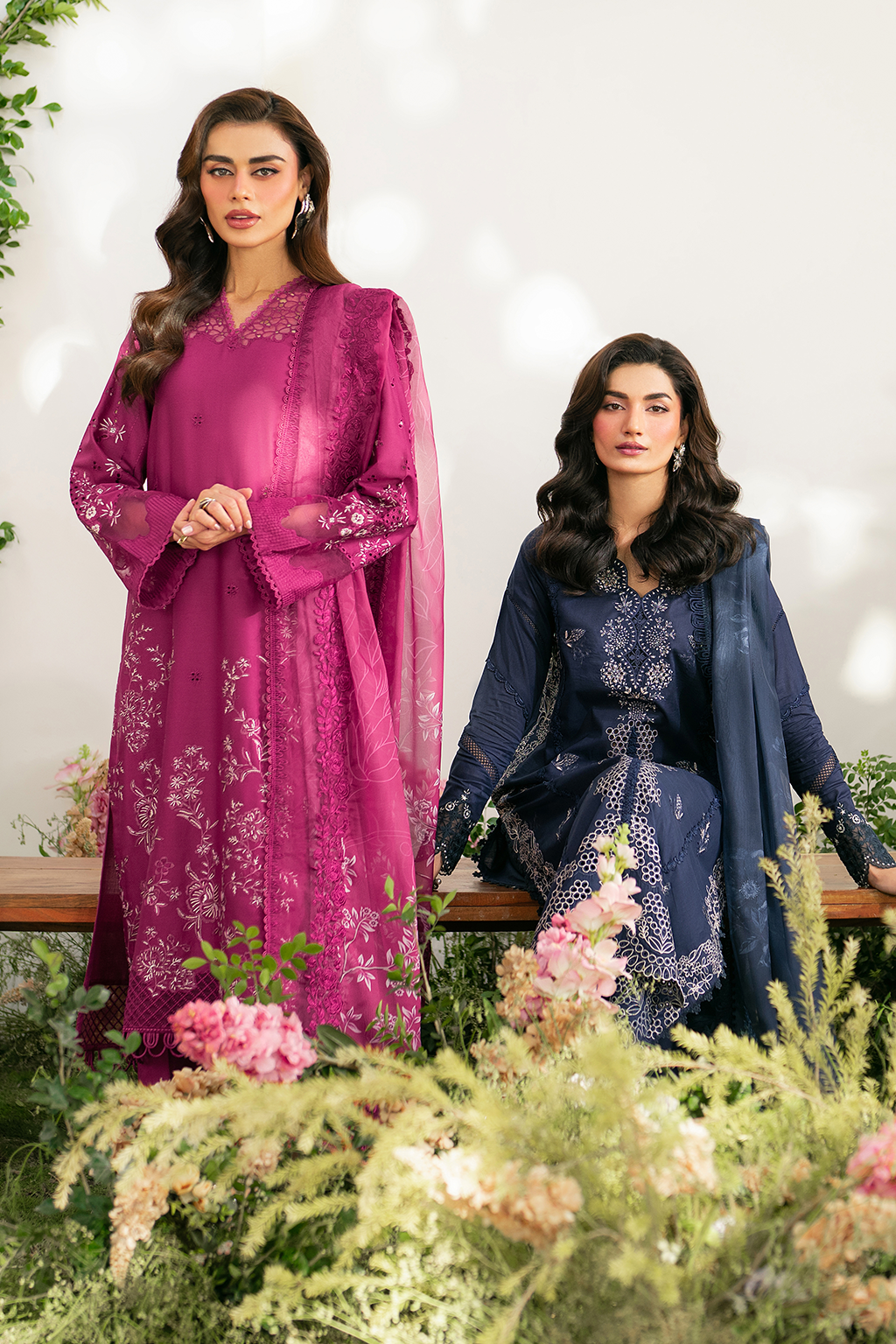 IZNIK-3PC DHANAK SEQUIN EMBROIDRED SHIRT WITH COURTRAI PRINTED EMB SHAWL AND TROUSER-BIC-4125