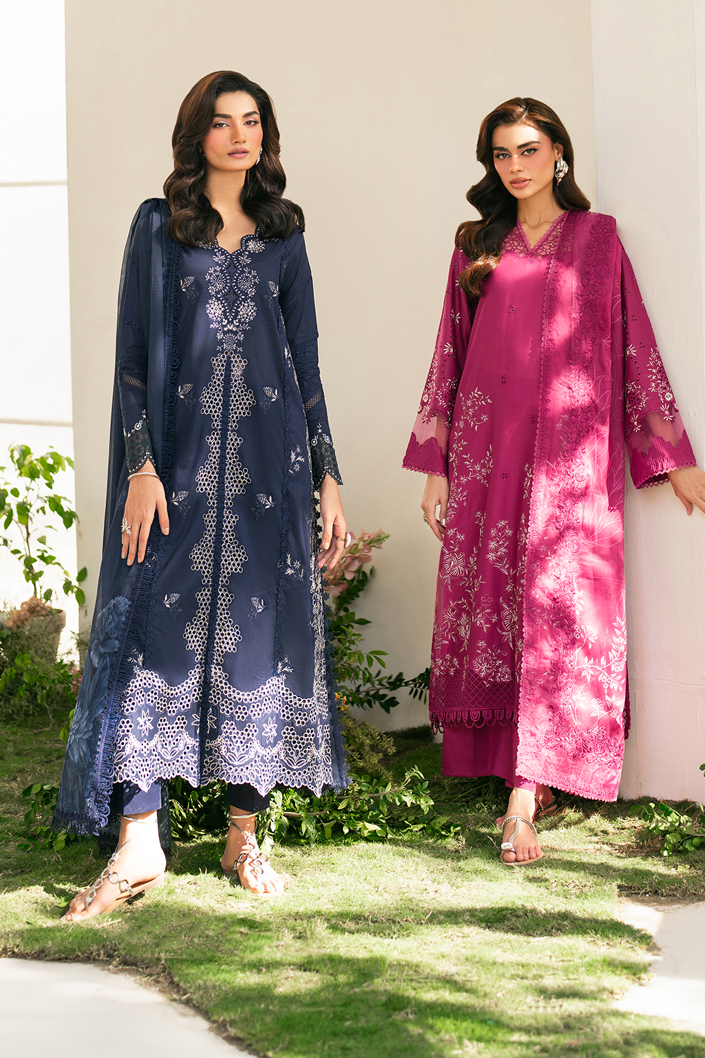 IZNIK-3PC DHANAK SEQUIN EMBROIDRED SHIRT WITH COURTRAI PRINTED EMB SHAWL AND TROUSER-BIC-4125