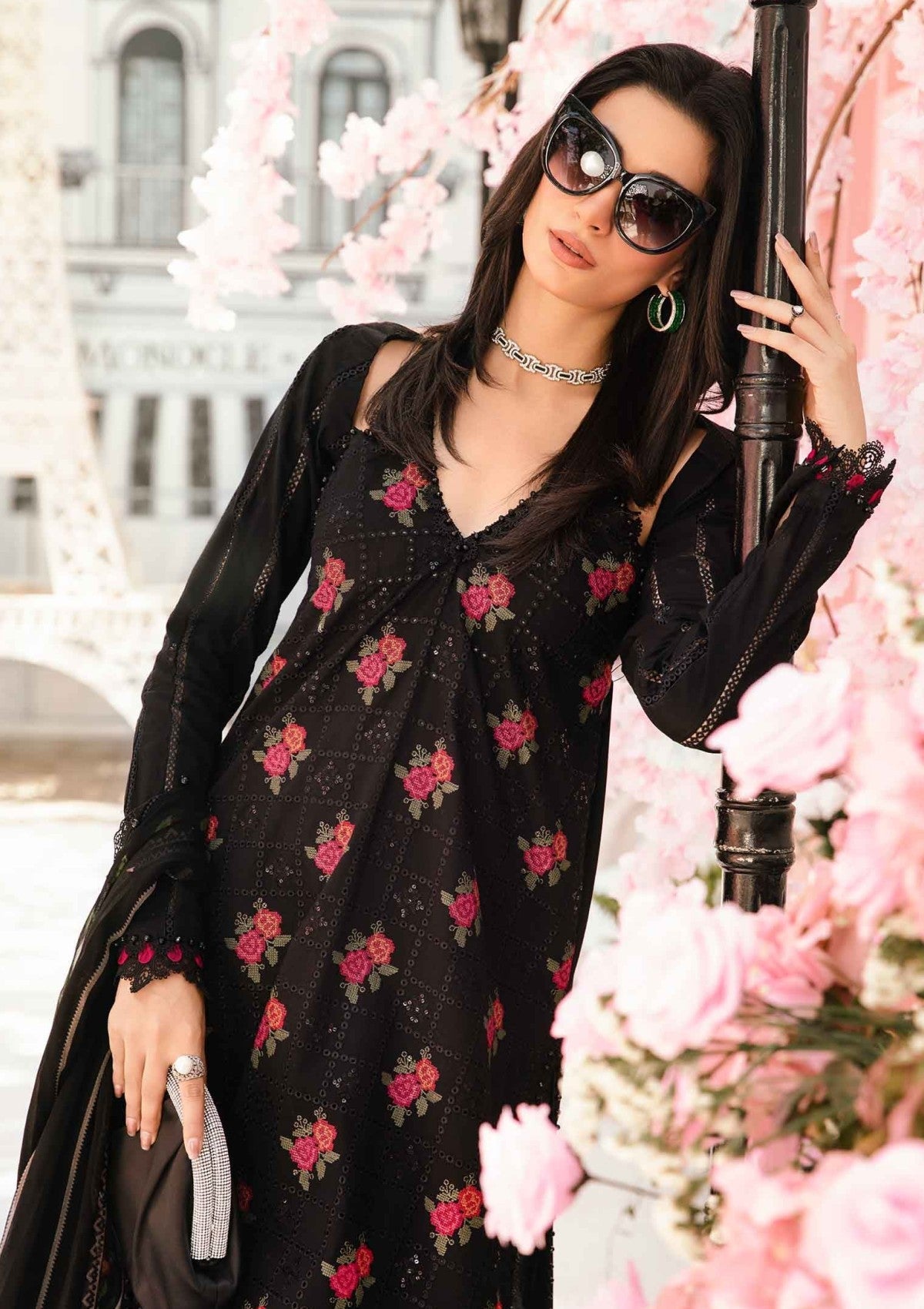 MARIA B-3PC LAWN EMBROIDERED SHIRT WITH MONARK PRINT DUPATTA & TROUSER-BIC-3775