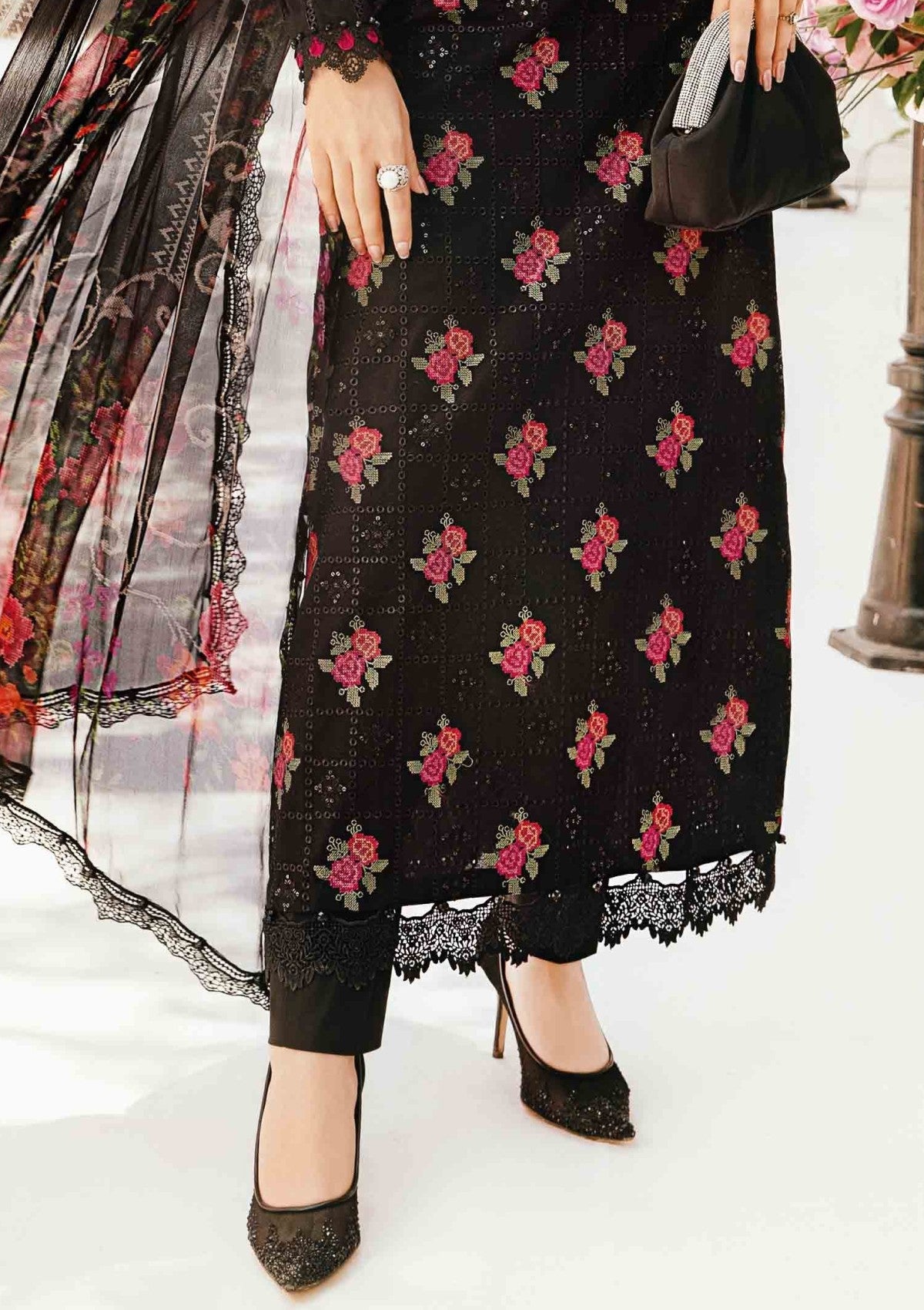 MARIA B-3PC LAWN EMBROIDERED SHIRT WITH MONARK PRINT DUPATTA & TROUSER-BIC-3775