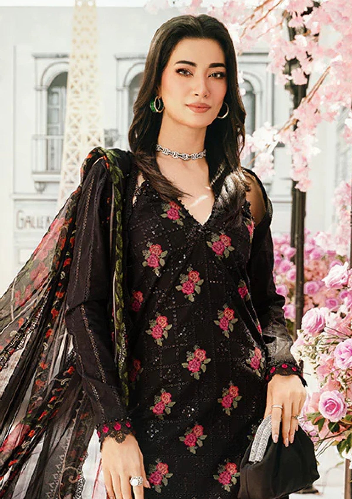 MARIA B-3PC LAWN EMBROIDERED SHIRT WITH MONARK PRINT DUPATTA & TROUSER-BIC-3775