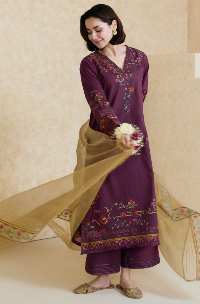 ZARA SHAHJAHAN - 3PC LAWN EMBROIDERED SHIRT WITH ORGANZA EMBROIDERED DUPATTA AND TROUSER -BIC-3826