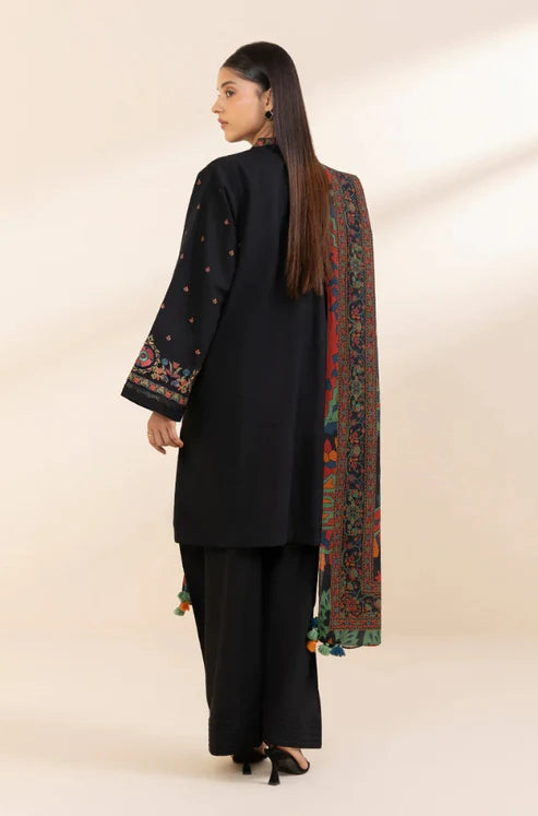 SAPPHIRE-3PC DHANAK EMBROIDERED SHIRT WITH COURTRAI PRINTED SHAWL & TROUSER-BIC-4242