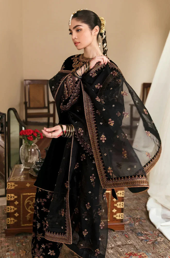 ASIM JOFA-3PC VELVET EMBROIDERED SHIRT WITH ORGANZA HEAVY EMBROIDERED DUPATTA AND TROUSER -BIC-12