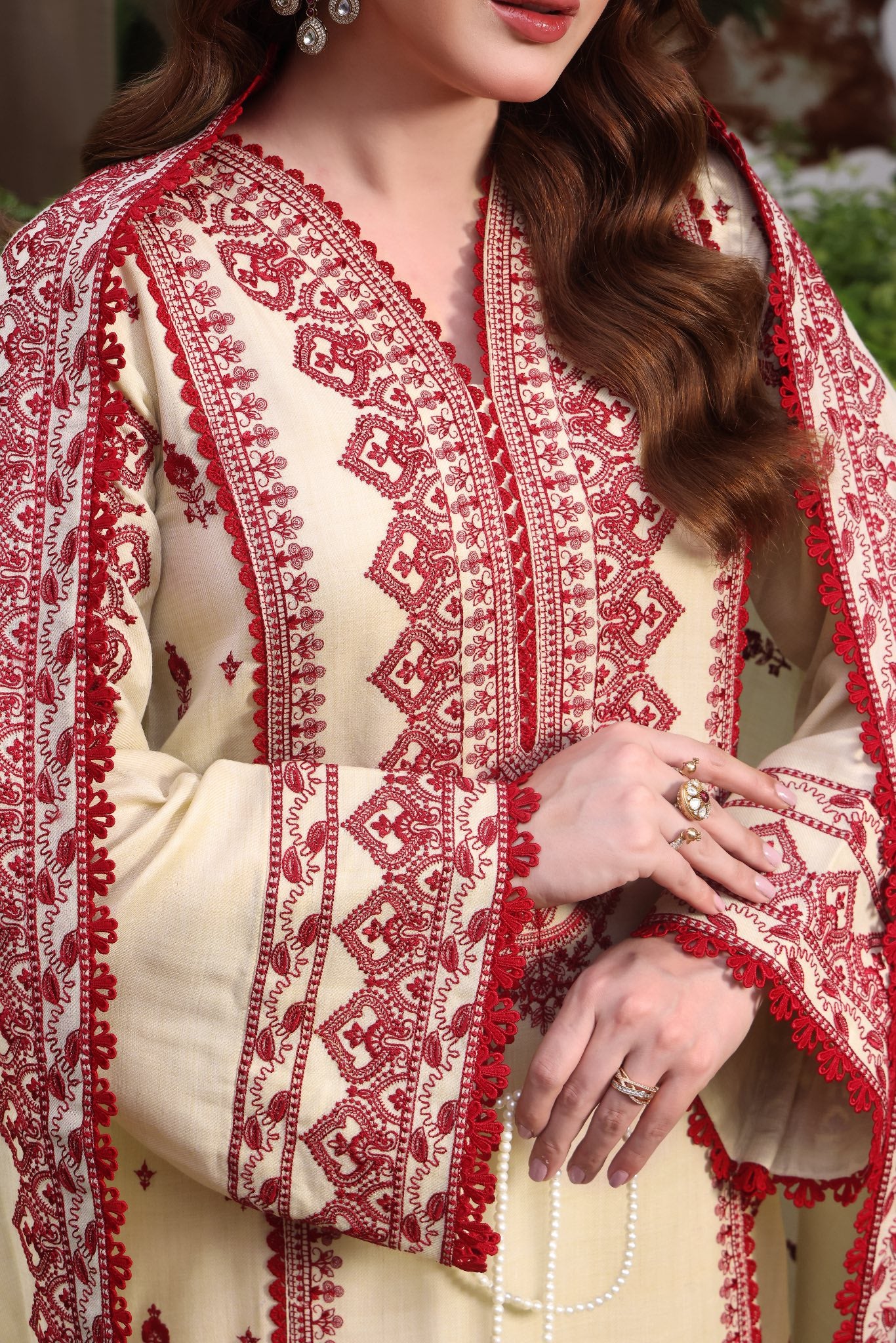 ASIM JOFA-3PC DHANAK EMBROIDERED SHIRT WITH DHANAK EMBROIDERED SHAWL & TROUSER-BIC-4304