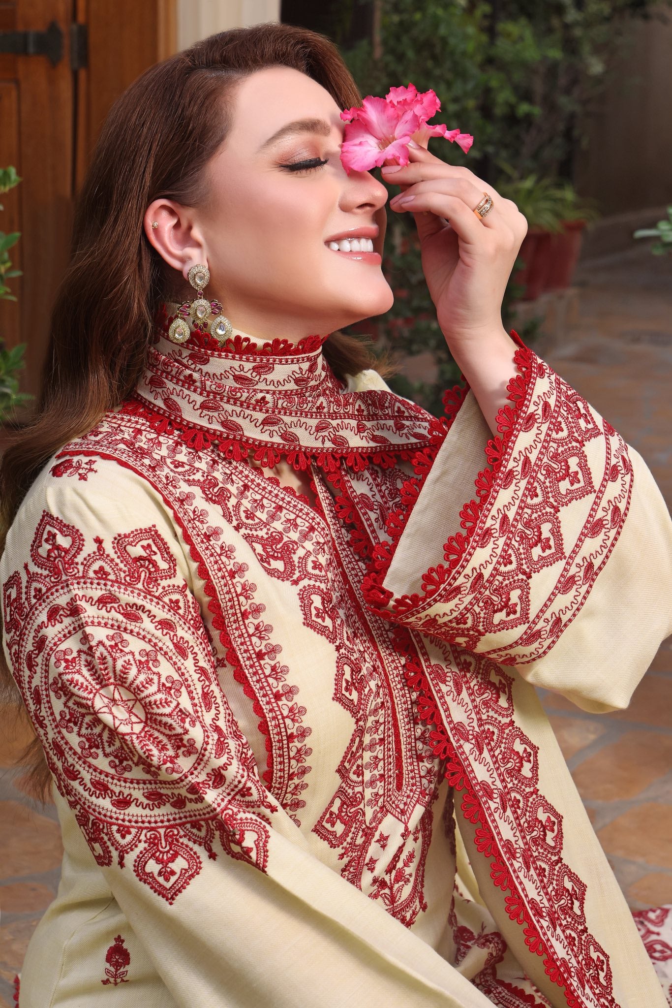ASIM JOFA-3PC DHANAK EMBROIDERED SHIRT WITH DHANAK EMBROIDERED SHAWL & TROUSER-BIC-4304