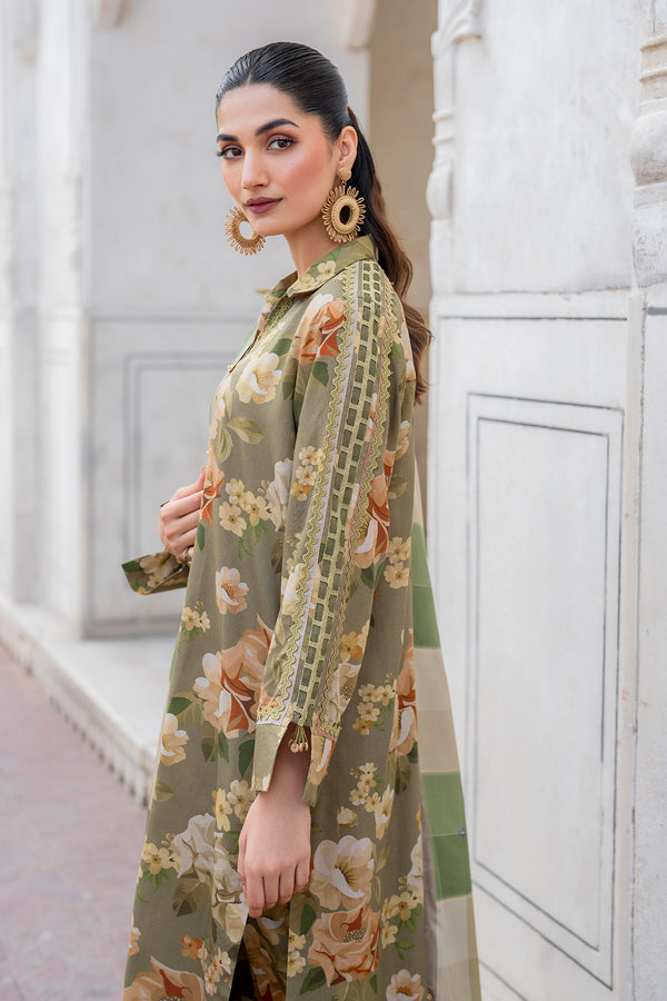 BAROUQE-3PC KARANDI PRINTED SHIRT WITH KARANDI PRINTED DUPATTA AND TROUSER-BIC-2579