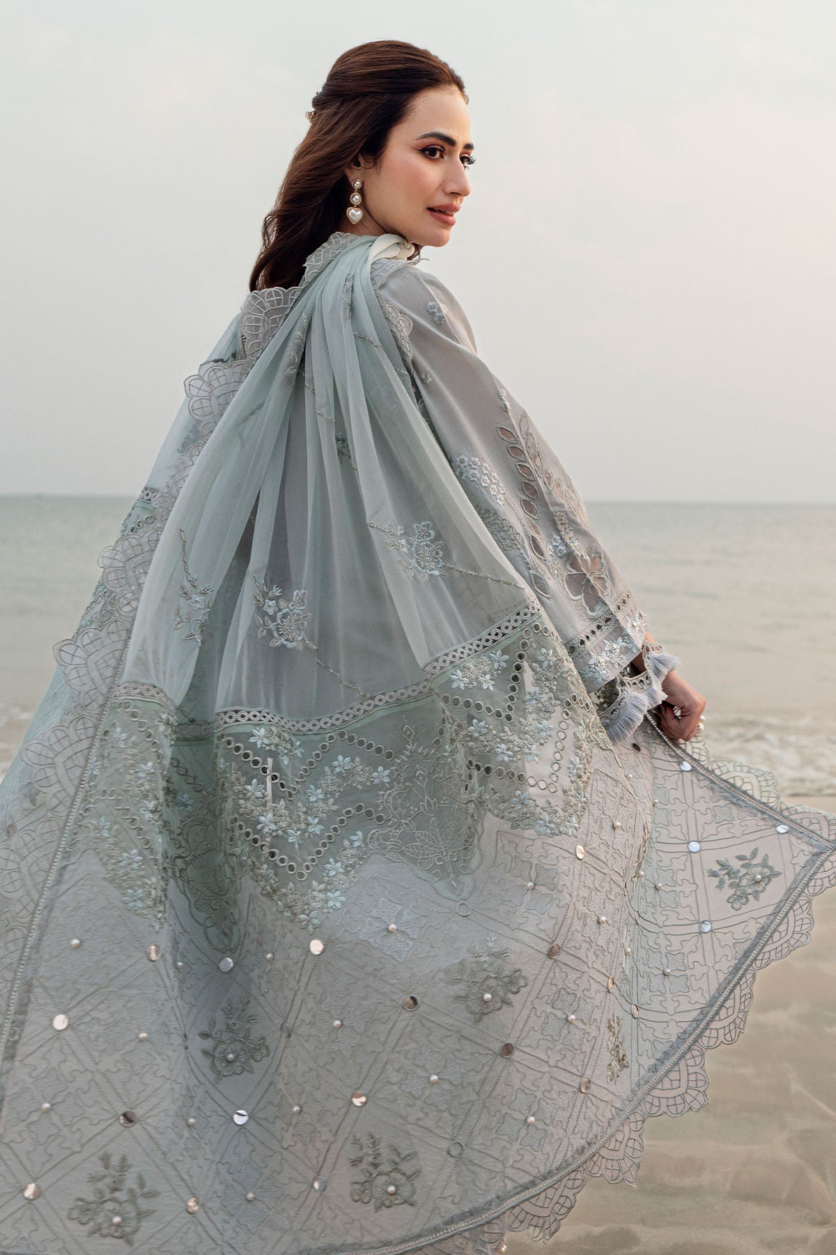 NUREH-3PC LAWN LASER EMBROIDERED SHIRT WITH MONARK EMBROIDERED DUPATTA-3691