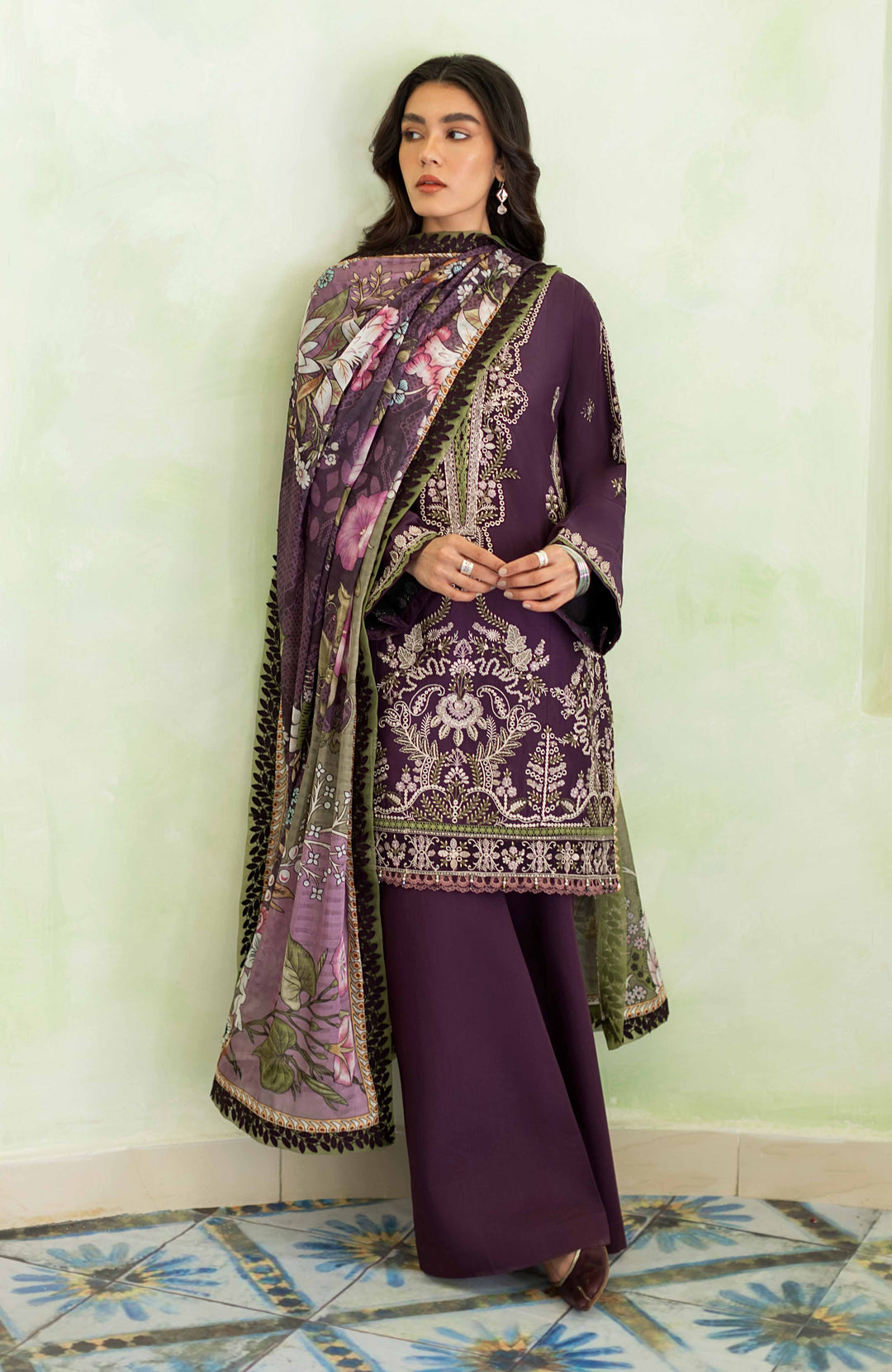 SERAN- 3PC LAWN EMBROIDERED SHIRT MONARK PRINTED DUPATTA AND TROUSER-BIC-2824
