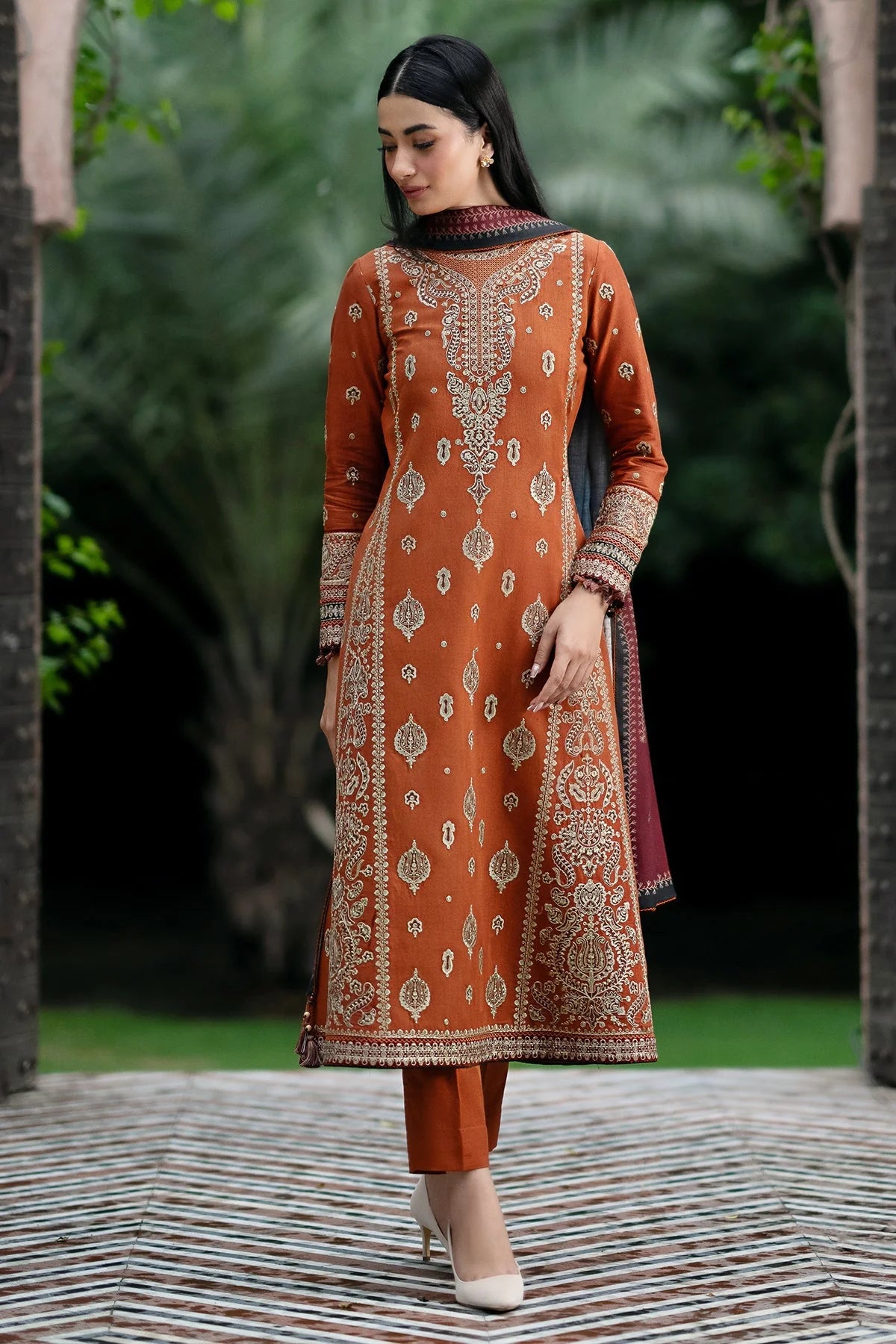 JAZMIN-3PC LAWN EMBROIDERED SHIRT WITH MONARK PRINTED DUPATTA AND TROUSER-BIC-3572