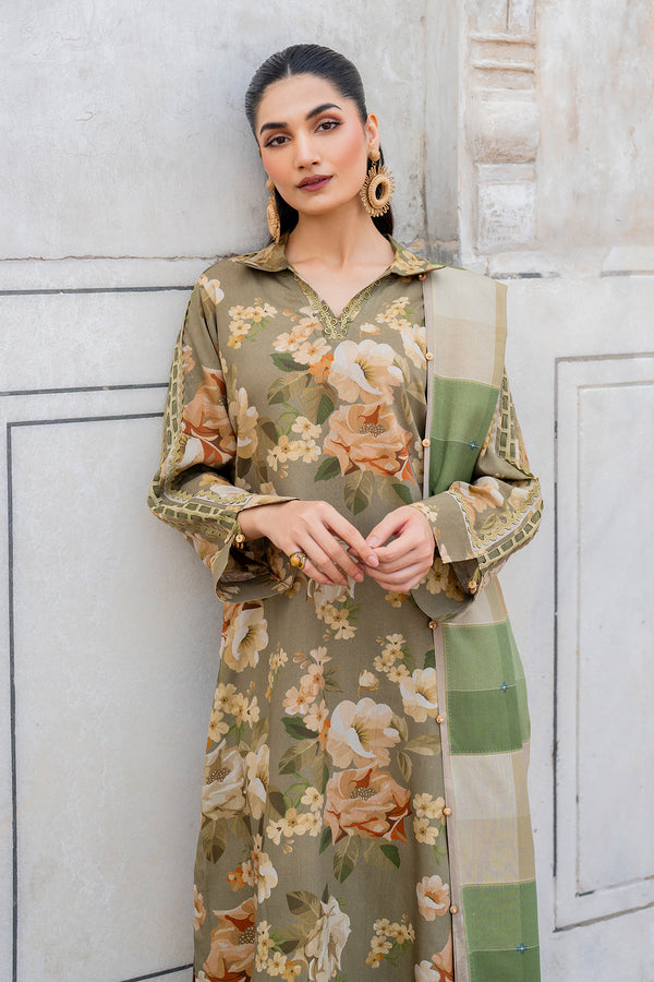 BAROUQE-3PC KARANDI PRINTED SHIRT WITH KARANDI PRINTED DUPATTA AND TROUSER-BIC-2579
