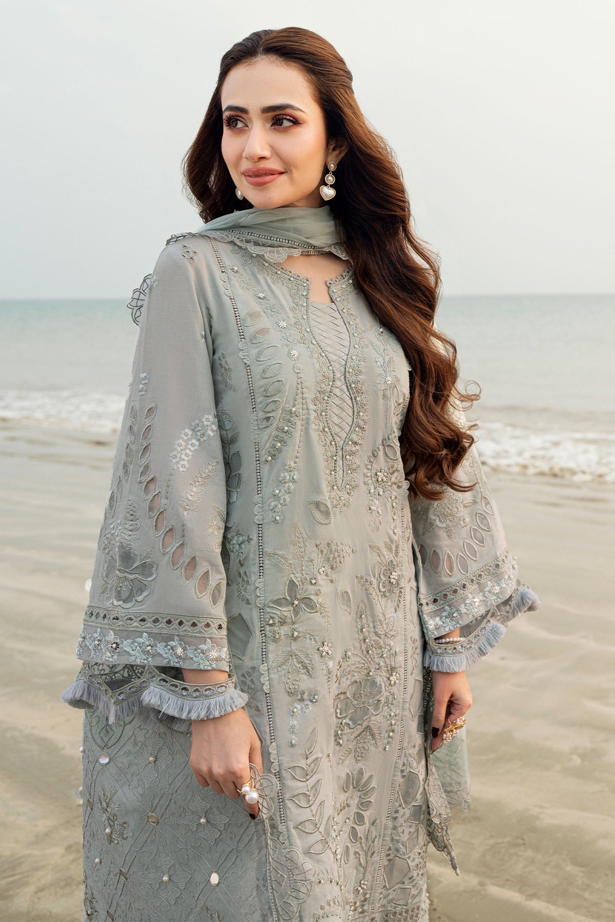 NUREH-3PC LAWN LASER EMBROIDERED SHIRT WITH MONARK EMBROIDERED DUPATTA-3691