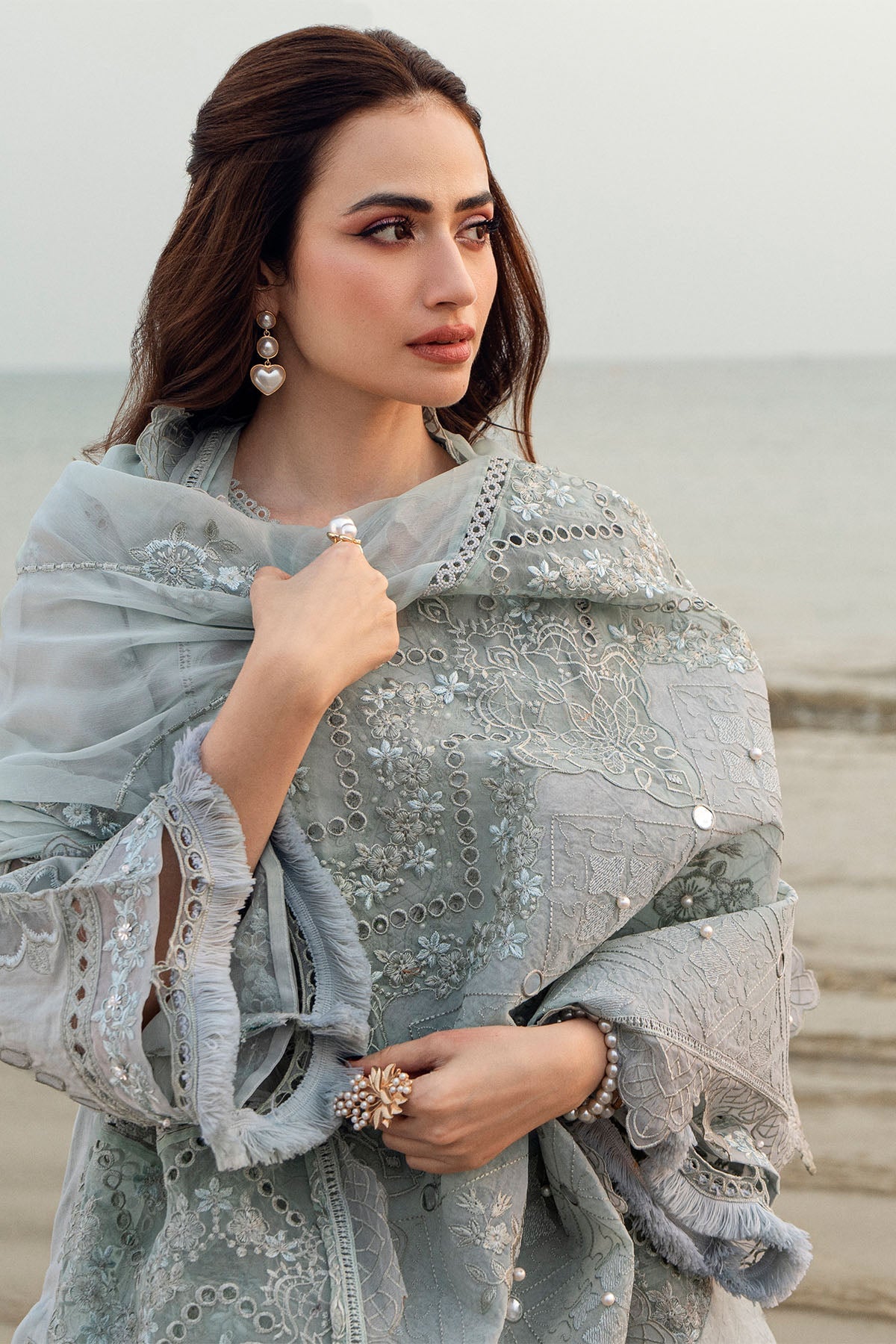 NUREH-3PC LAWN LASER EMBROIDERED SHIRT WITH MONARK EMBROIDERED DUPATTA-3691