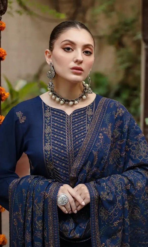 BAREEZE - 3PC DHANAK EMBROIDERED SHIRT WITH DHANAK EMBROIDERED SHAWL AND TROUSER -BIC-4032