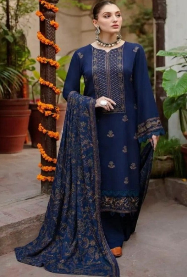 BAREEZE - 3PC DHANAK EMBROIDERED SHIRT WITH DHANAK EMBROIDERED SHAWL AND TROUSER -BIC-4032