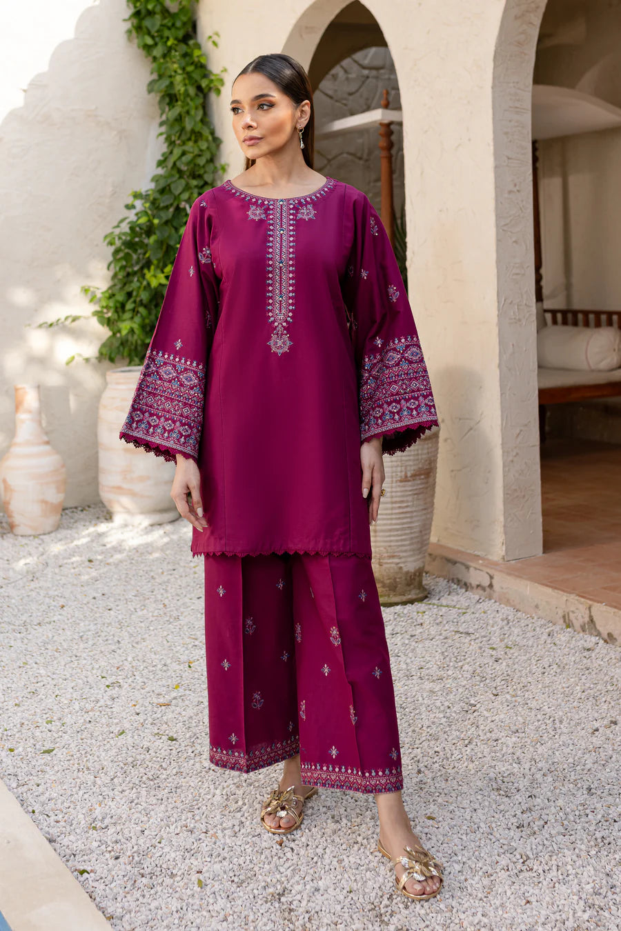 BATIK-2PC DHANAK SEQUENCE EMBROIDERED SHIRT WITH SEQUIN EMB TROUSER-BIC-116
