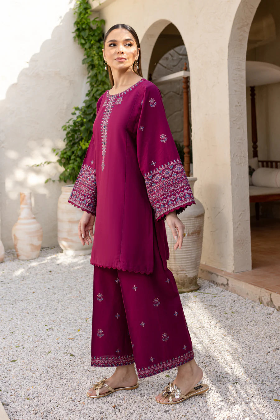 BATIK-2PC DHANAK SEQUENCE EMBROIDERED SHIRT WITH SEQUIN EMB TROUSER-BIC-116