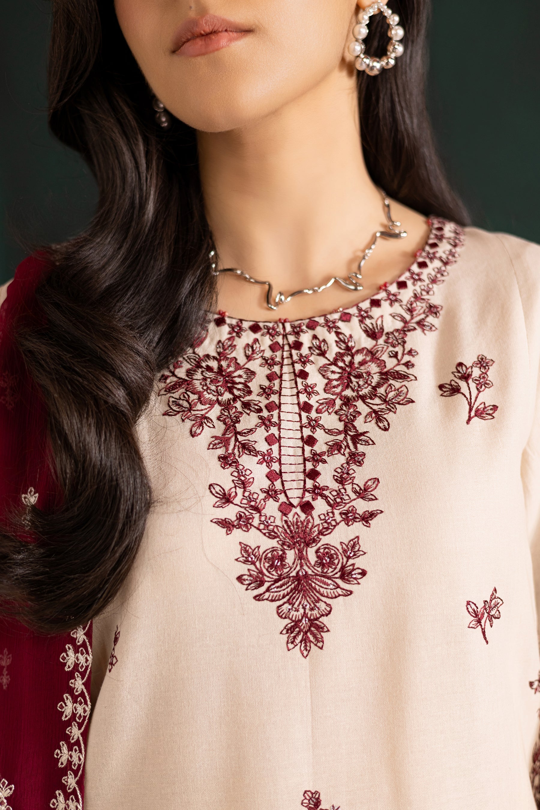 BATIK-3PC DHANAK EMBROIDERED SHIRT WITH DHANAK CHIFFON EMBROIDERED DUPATTA AND EMB TROUSER-BIC-4348