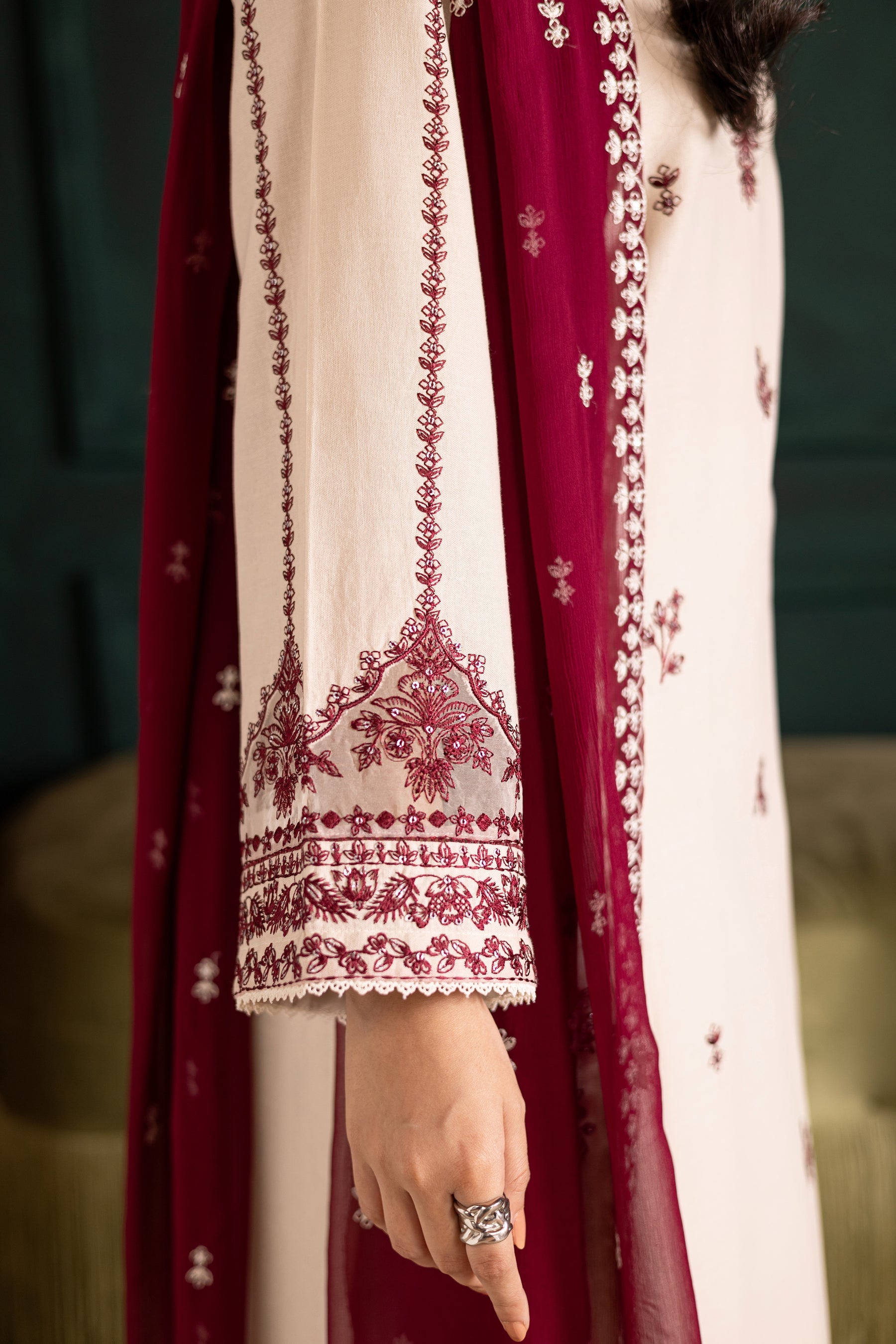 BATIK-3PC DHANAK EMBROIDERED SHIRT WITH DHANAK CHIFFON EMBROIDERED DUPATTA AND EMB TROUSER-BIC-4348