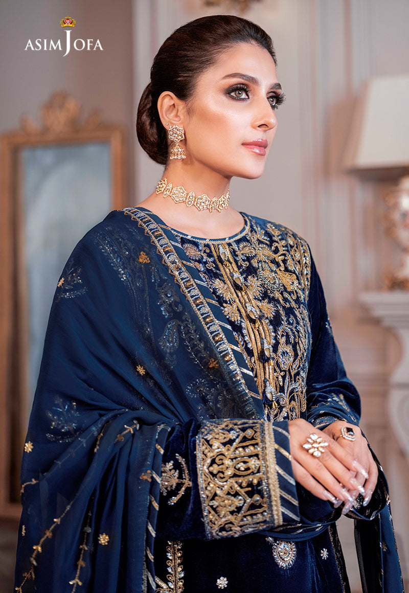 ASIM JOFA-3PC VELVET EMBROIDERED SHIRT WITH CHIFFON EMBROIDERED DUPATTA & TROUSER-BIC-4311