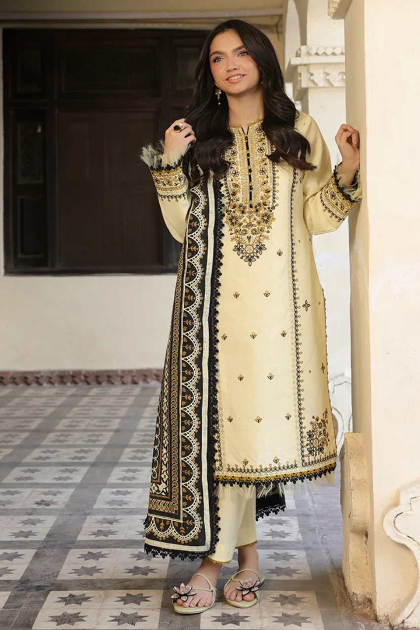 ASIM JOFA - 3PC LAWN EMBROIDERED SHIRT WITH MONARK PRINTED DUPATTA AND TROUSER -BIC-3728